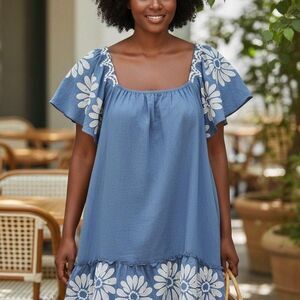 Robbie-bee Women's Blue and White Dress